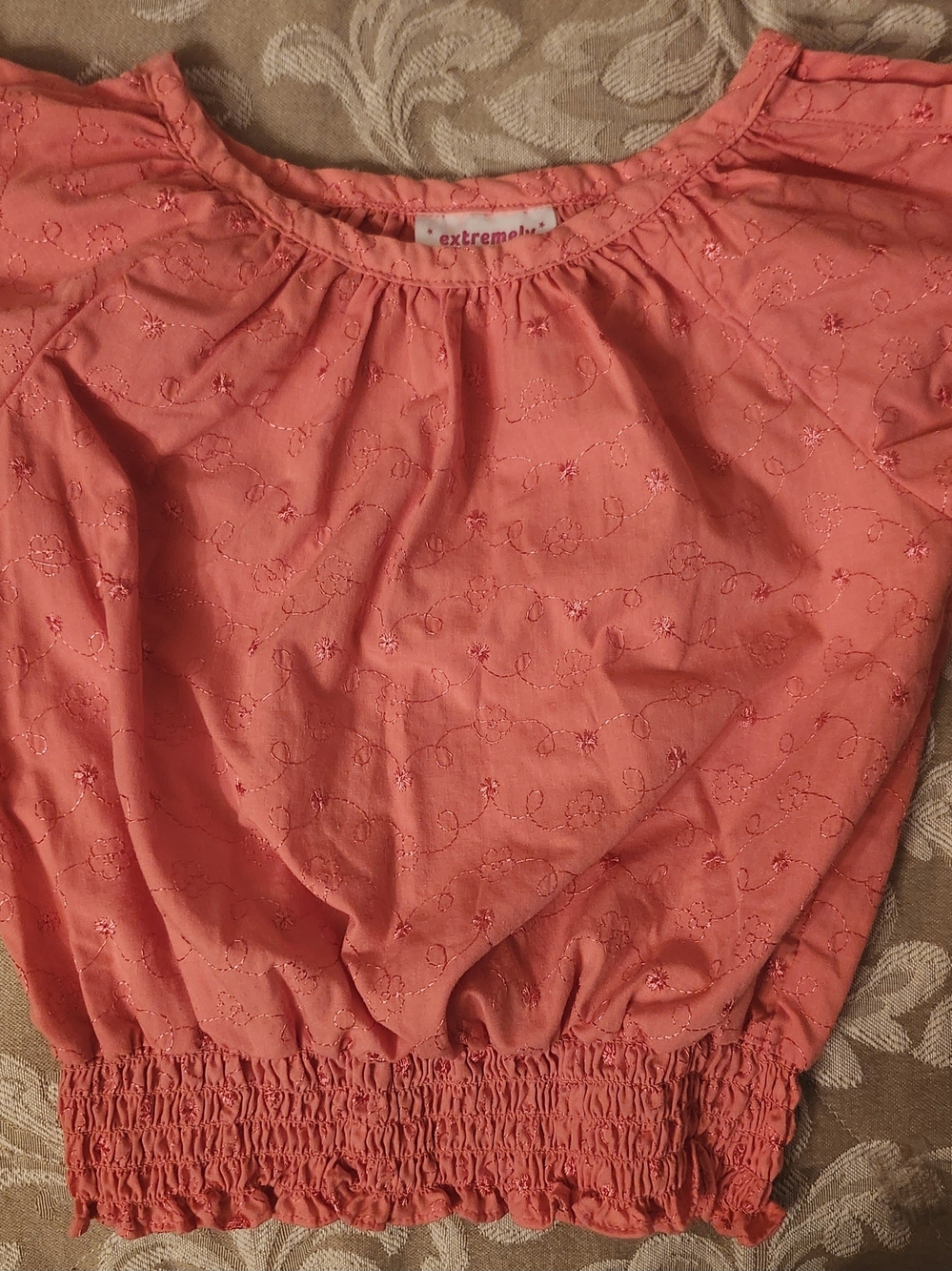 Extremely Cute Girls' Coral Embroidered Top